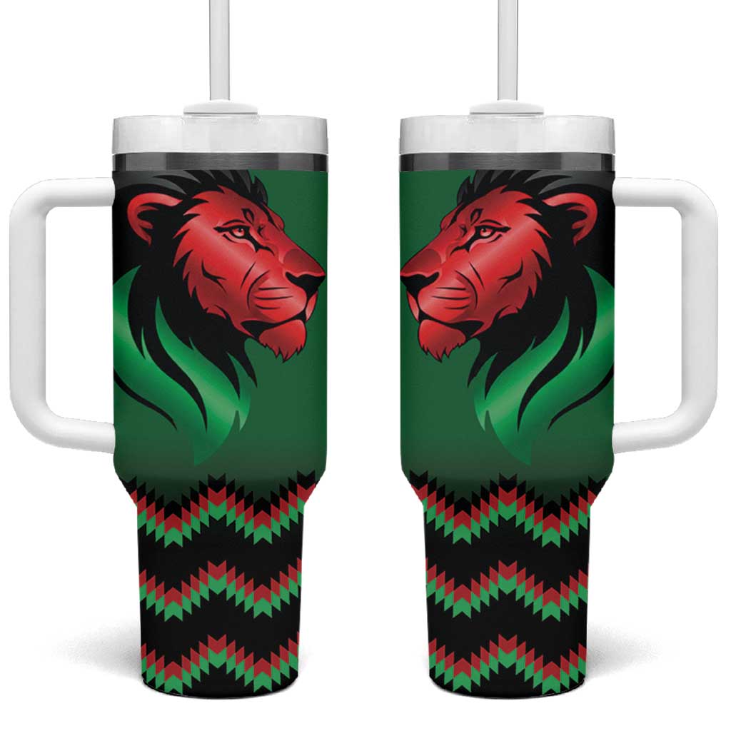 Custom Cricket Africa Kenya Tumbler With Handle Green Lion Head with Kenyan Pattern - African Pride