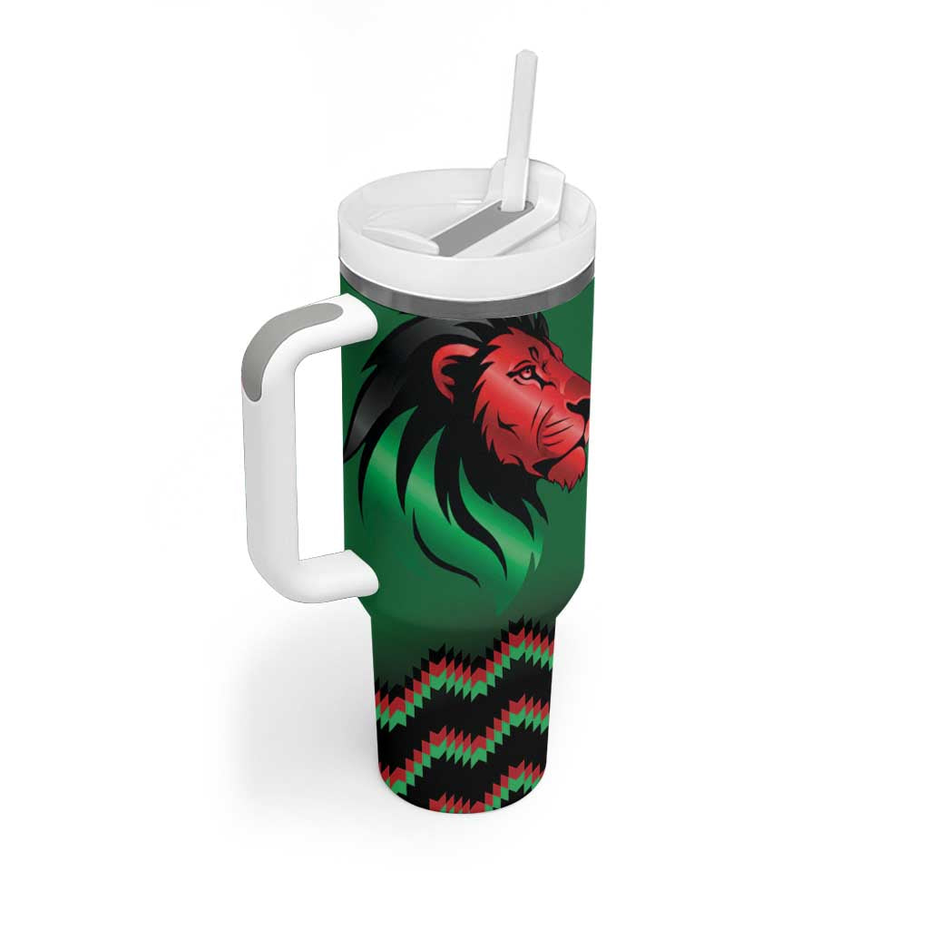 Custom Cricket Africa Kenya Tumbler With Handle Green Lion Head with Kenyan Pattern - African Pride
