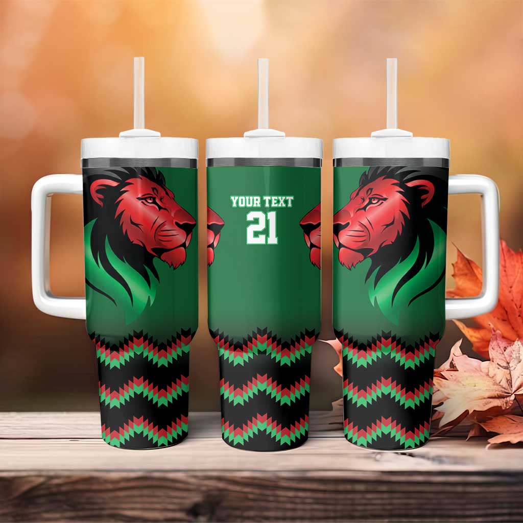 Custom Cricket Africa Kenya Tumbler With Handle Green Lion Head with Kenyan Pattern - African Pride