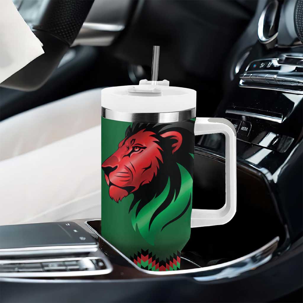 Custom Cricket Africa Kenya Tumbler With Handle Green Lion Head with Kenyan Pattern - African Pride