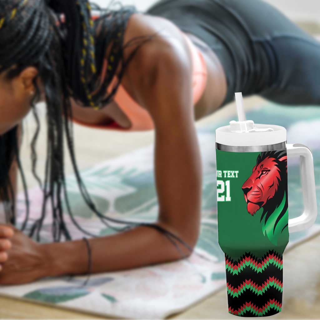 Custom Cricket Africa Kenya Tumbler With Handle Green Lion Head with Kenyan Pattern - African Pride