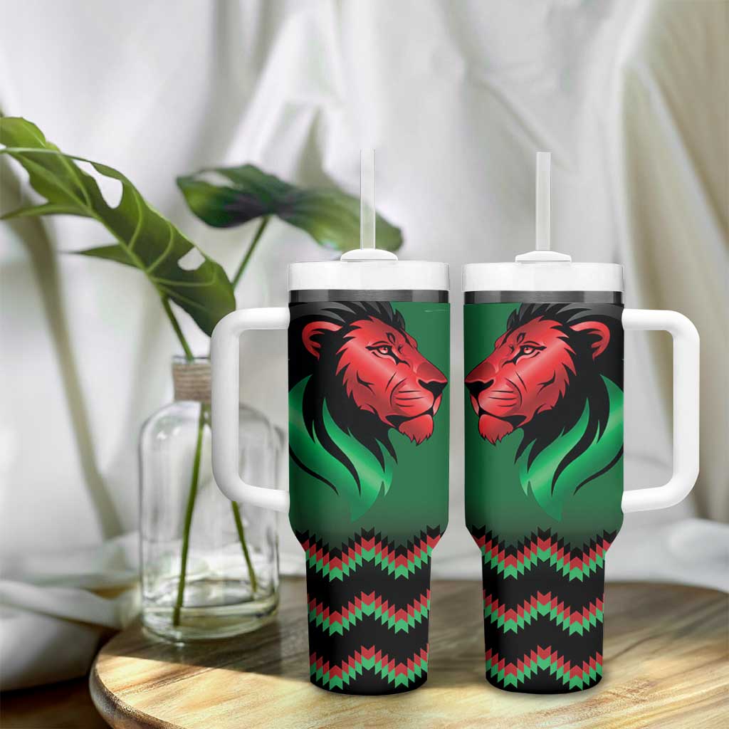 Custom Cricket Africa Kenya Tumbler With Handle Green Lion Head with Kenyan Pattern - African Pride