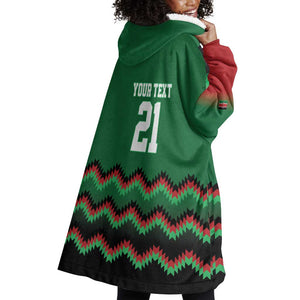 Custom Cricket Africa Kenya Wearable Blanket Hoodie Green Lion Head with Kenyan Pattern - African Pride