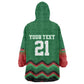 Custom Cricket Africa Kenya Wearable Blanket Hoodie Green Lion Head with Kenyan Pattern - African Pride