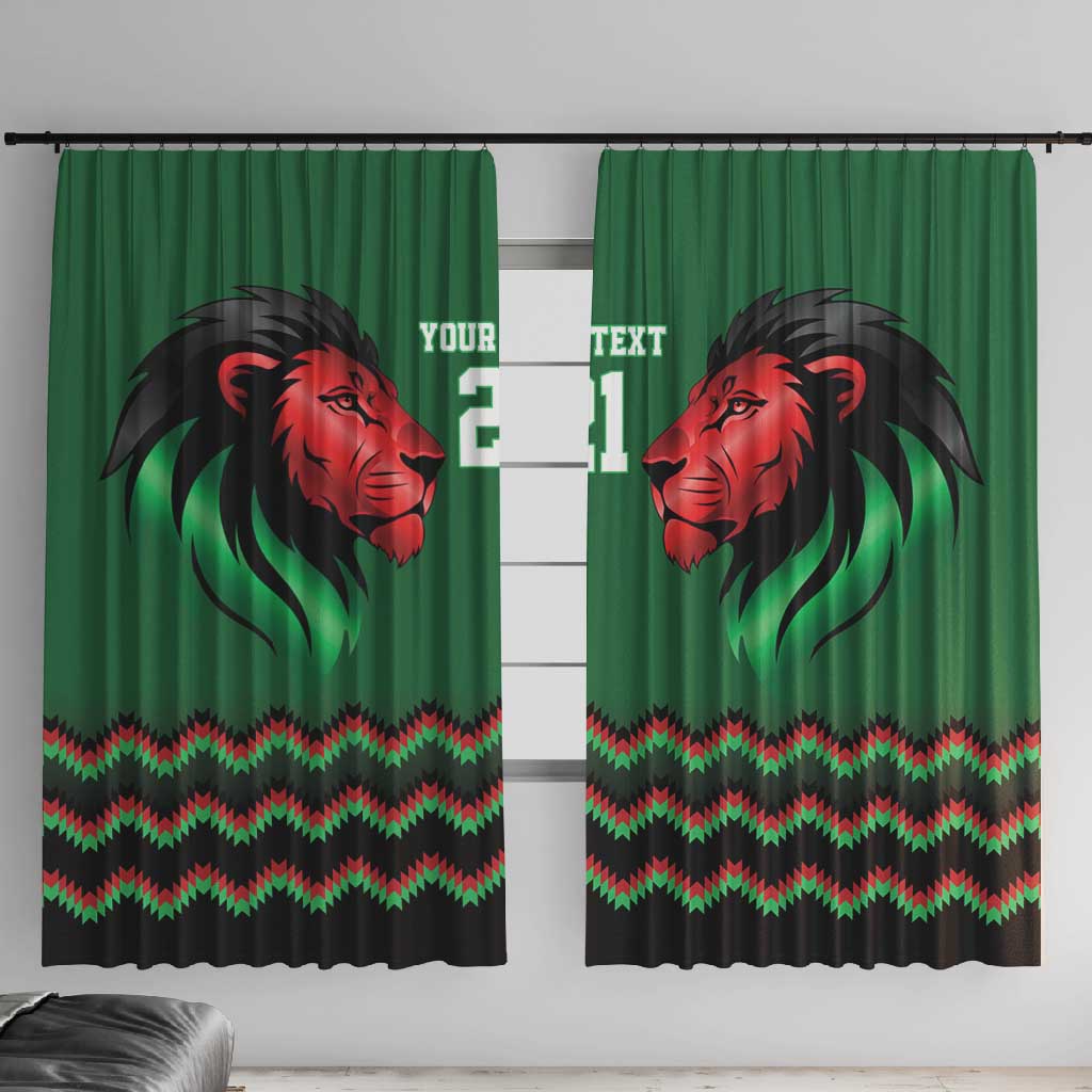 Custom Cricket Africa Kenya Window Curtain Green Lion Head with Kenyan Pattern - African Pride