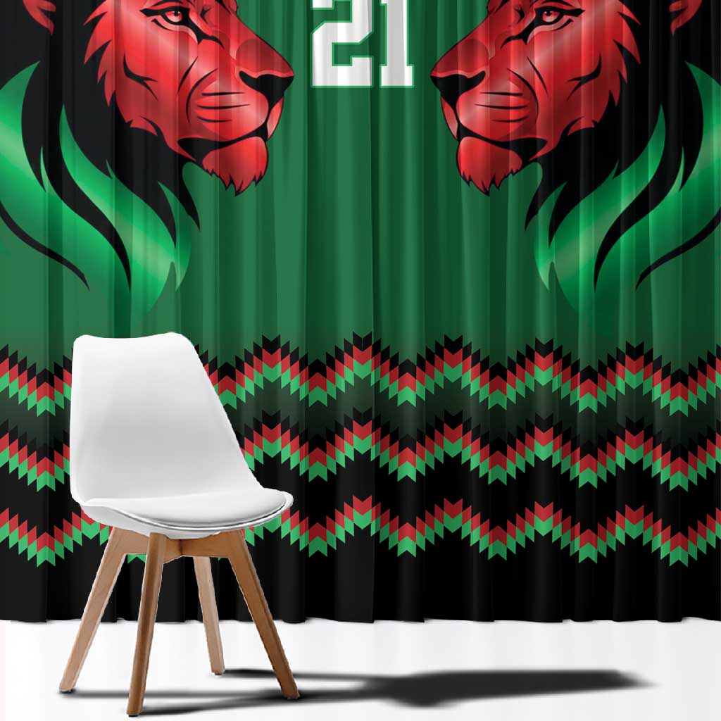 Custom Cricket Africa Kenya Window Curtain Green Lion Head with Kenyan Pattern - African Pride