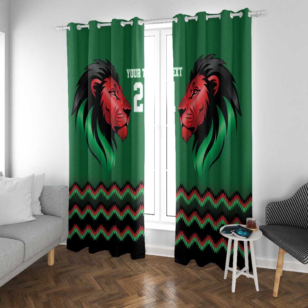 Custom Cricket Africa Kenya Window Curtain Green Lion Head with Kenyan Pattern - African Pride