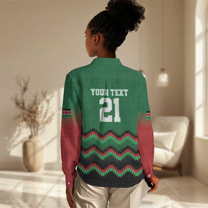 Custom Cricket Africa Kenya Women Casual Shirt Green Lion Head with Kenyan Pattern - African Pride