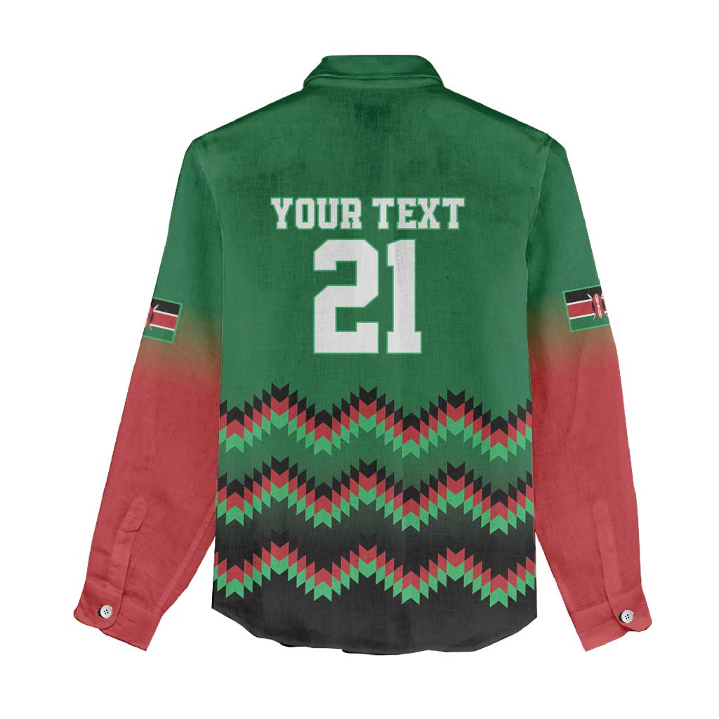 Custom Cricket Africa Kenya Women Casual Shirt Green Lion Head with Kenyan Pattern - African Pride