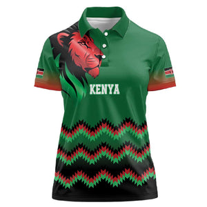 Custom Cricket Africa Kenya Women Polo Shirt Green Lion Head with Kenyan Pattern - African Pride