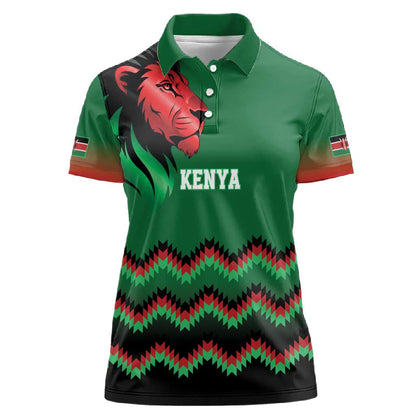 Custom Cricket Africa Kenya Women Polo Shirt Green Lion Head with Kenyan Pattern - African Pride