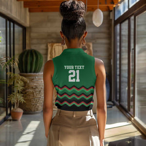 Custom Cricket Africa Kenya Women Sleeveless Polo Shirt Green Lion Head with Kenyan Pattern - African Pride