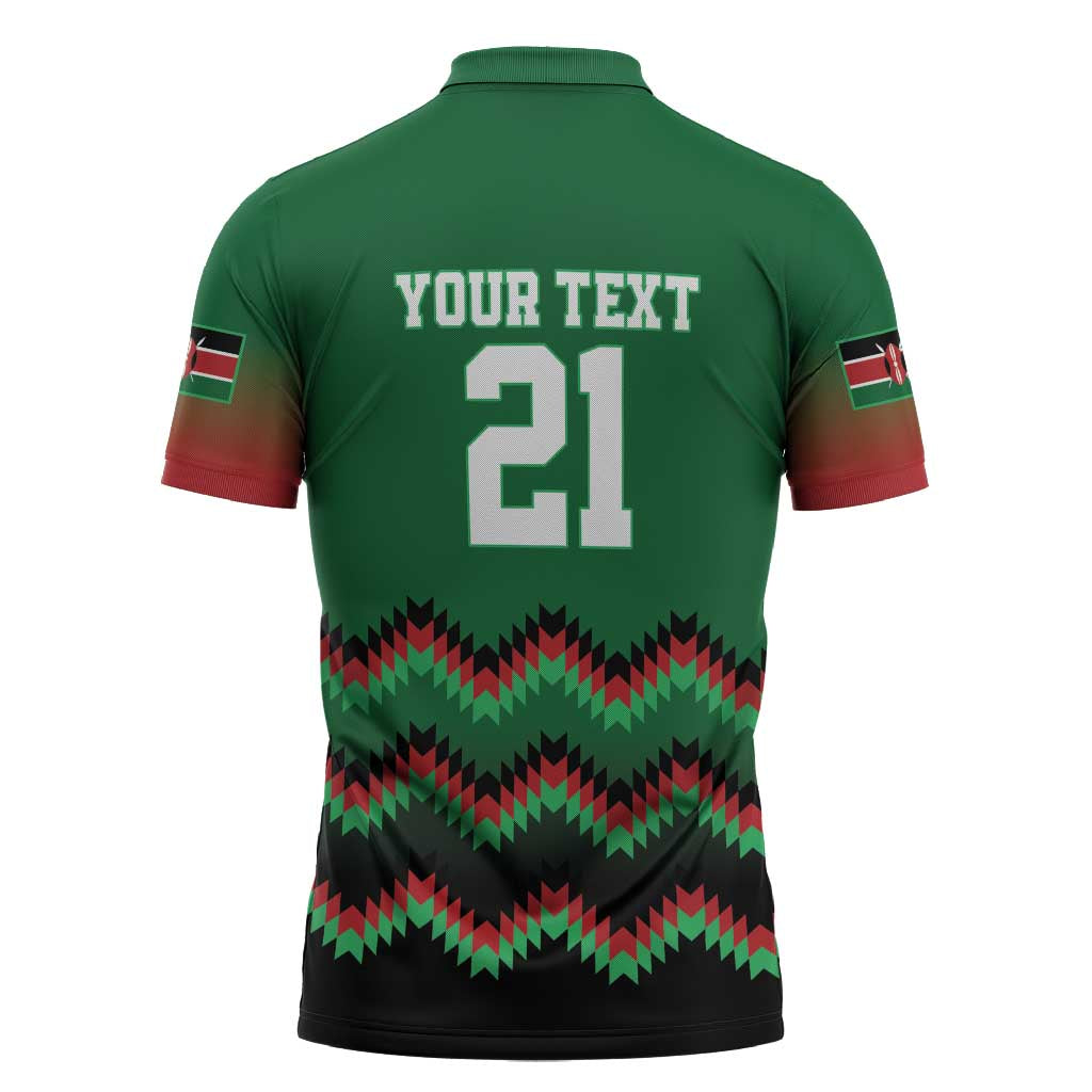 Custom Cricket Africa Kenya Zipper Polo Shirt Green Lion Head Kenyan Pattern