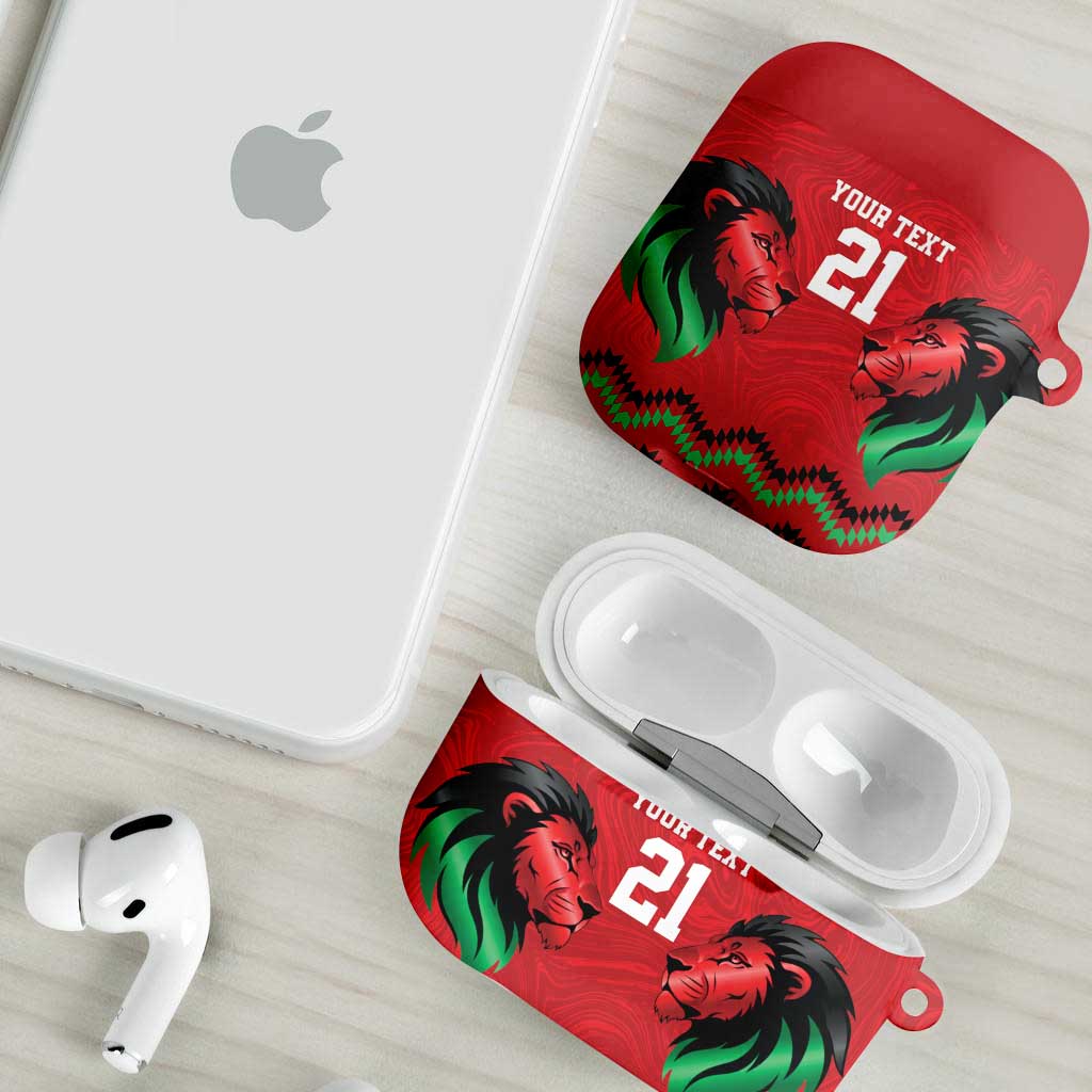 Custom Cricket Africa Kenya AirPods Case Red Lion Head Kenyan Pattern
