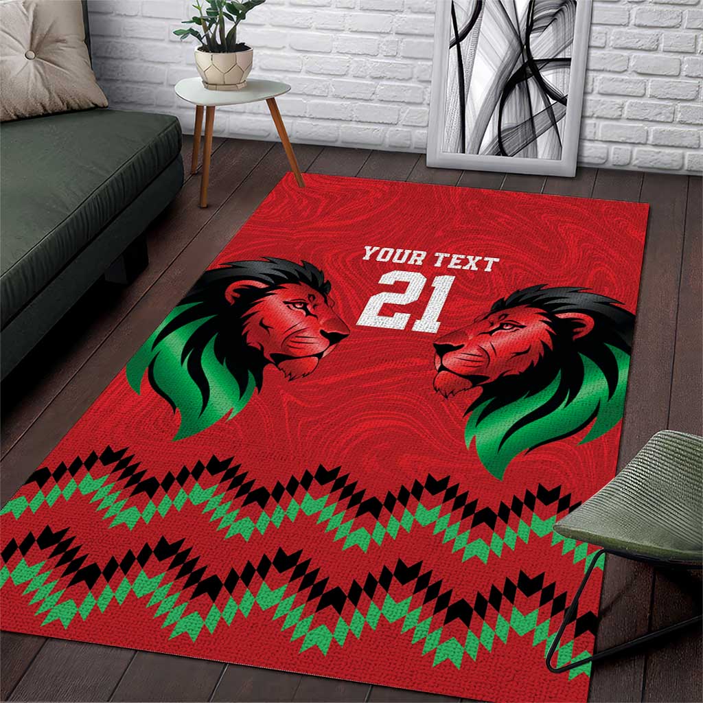 Custom Cricket Africa Kenya Area Rug Red Lion Head with Kenyan Pattern - African Pride