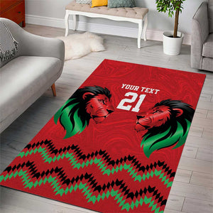 Custom Cricket Africa Kenya Area Rug Red Lion Head with Kenyan Pattern - African Pride
