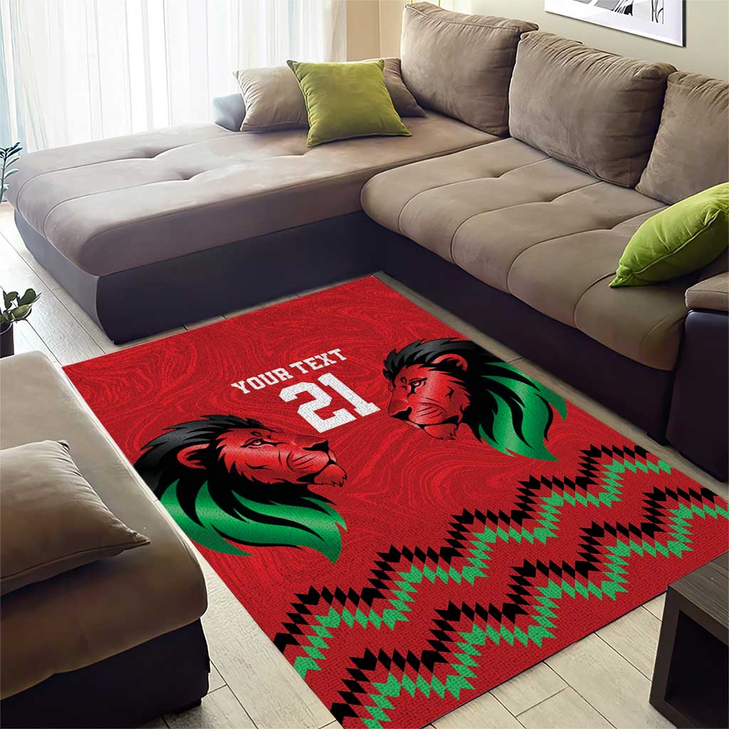 Custom Cricket Africa Kenya Area Rug Red Lion Head with Kenyan Pattern - African Pride
