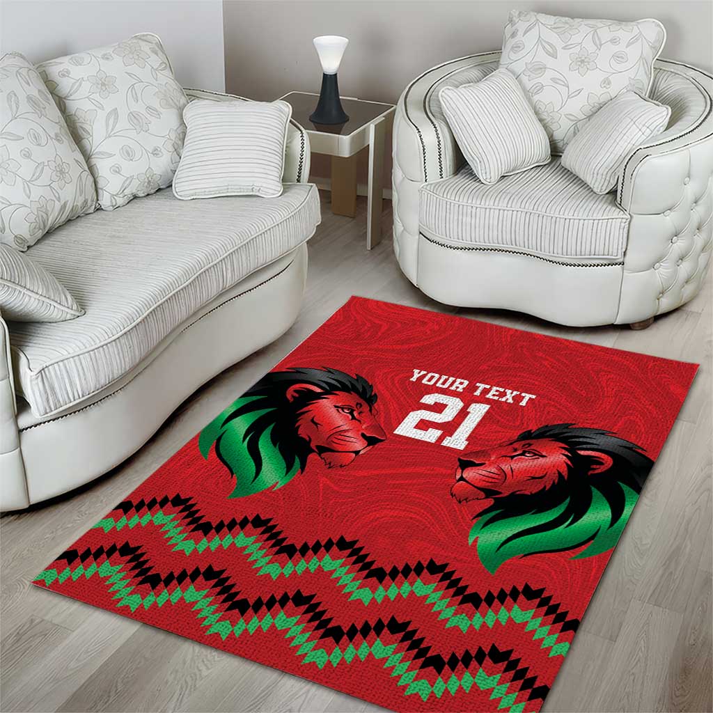 Custom Cricket Africa Kenya Area Rug Red Lion Head with Kenyan Pattern - African Pride