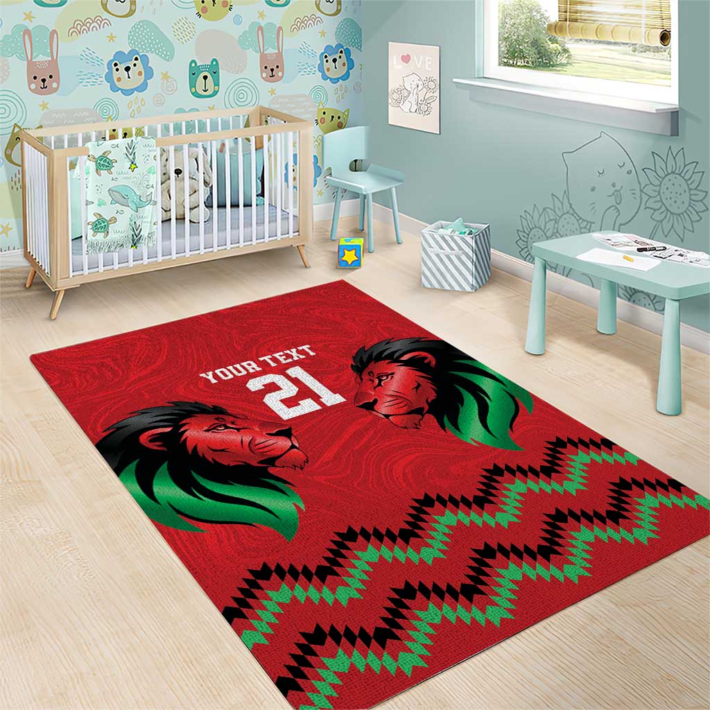 Custom Cricket Africa Kenya Area Rug Red Lion Head with Kenyan Pattern - African Pride