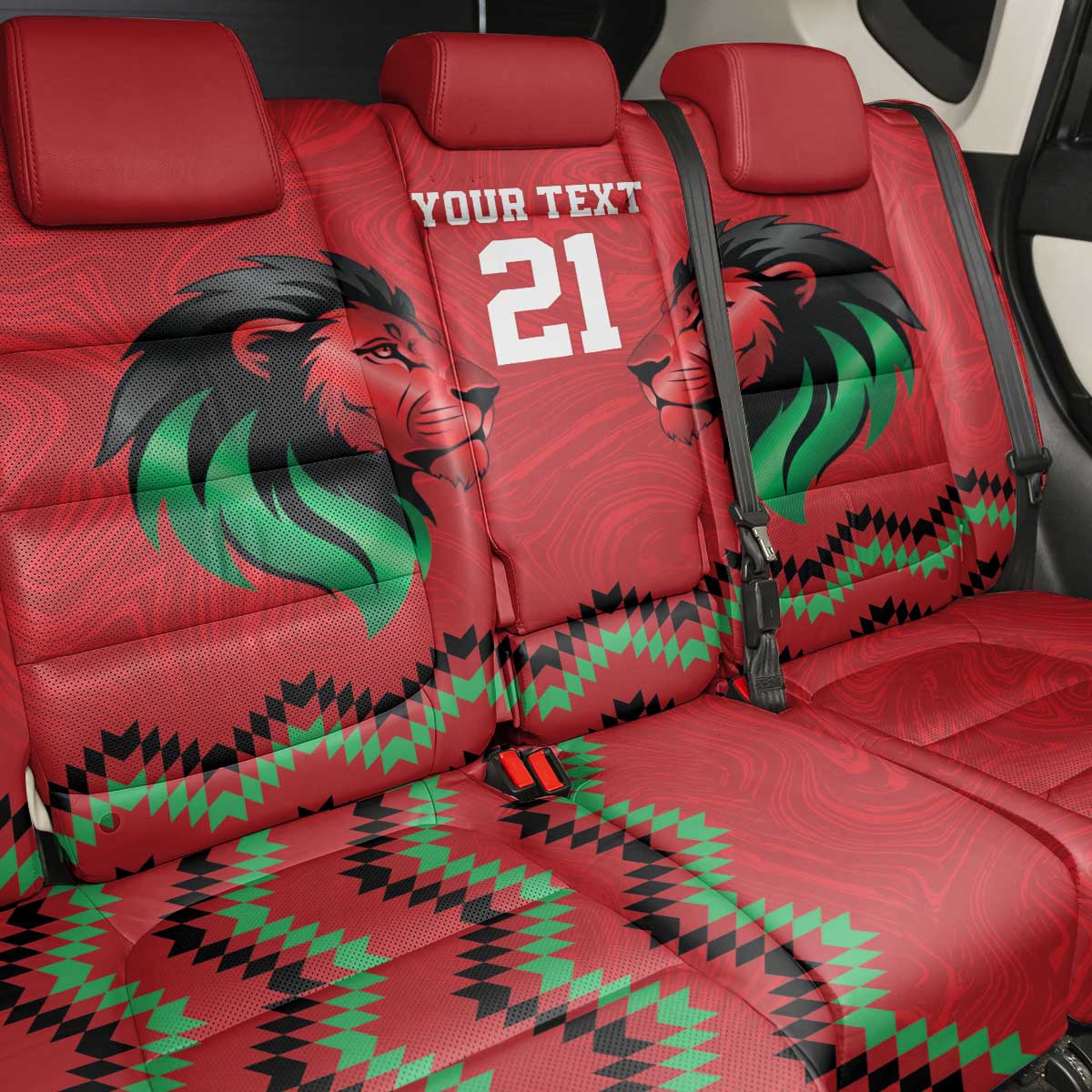 Custom Cricket Africa Kenya Back Car Seat Cover Red Lion Head with Kenyan Pattern - African Pride