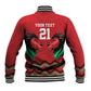 Custom Cricket Africa Kenya Baseball Jacket Red Lion Head with Kenyan Pattern - African Pride
