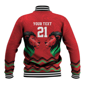 Custom Cricket Africa Kenya Baseball Jacket Red Lion Head with Kenyan Pattern - African Pride