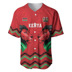 Custom Cricket Africa Kenya Baseball Jersey Red Lion Head with Kenyan Pattern - African Pride