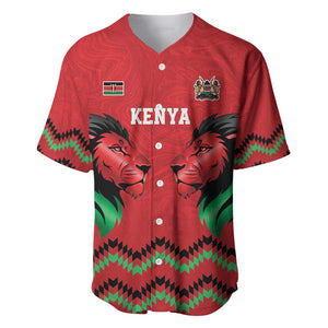 Custom Cricket Africa Kenya Baseball Jersey Red Lion Head with Kenyan Pattern - African Pride