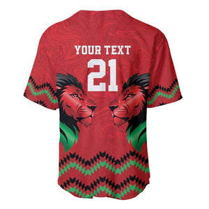 Custom Cricket Africa Kenya Baseball Jersey Red Lion Head with Kenyan Pattern - African Pride