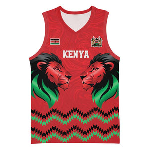 Custom Cricket Africa Kenya Basketball Jersey Red Lion Head with Kenyan Pattern - African Pride