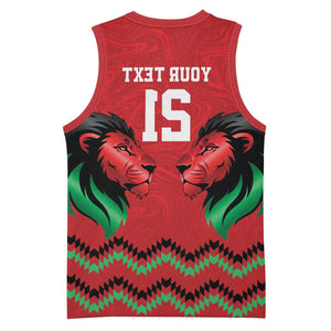Custom Cricket Africa Kenya Basketball Jersey Red Lion Head with Kenyan Pattern - African Pride