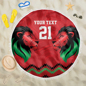 Custom Cricket Africa Kenya Beach Blanket Red Lion Head with Kenyan Pattern - African Pride