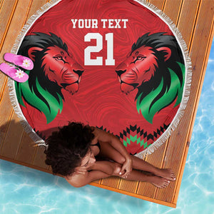 Custom Cricket Africa Kenya Beach Blanket Red Lion Head with Kenyan Pattern - African Pride