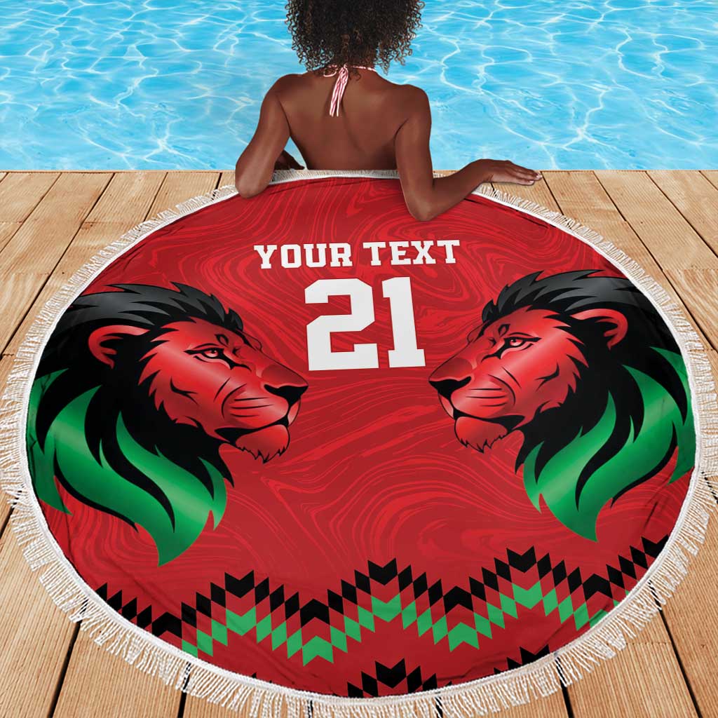 Custom Cricket Africa Kenya Beach Blanket Red Lion Head with Kenyan Pattern - African Pride