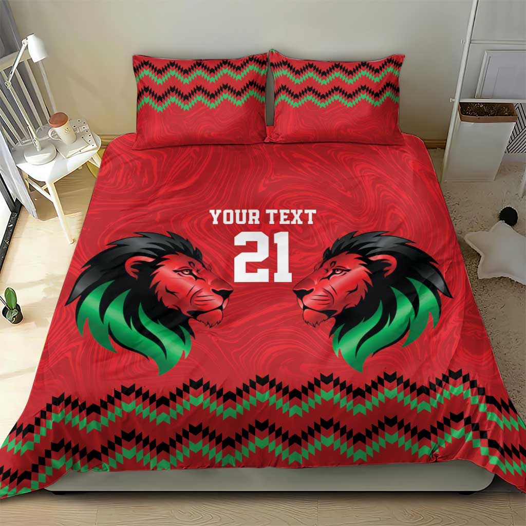 Custom Cricket Africa Kenya Bedding Set Red Lion Head with Kenyan Pattern - African Pride