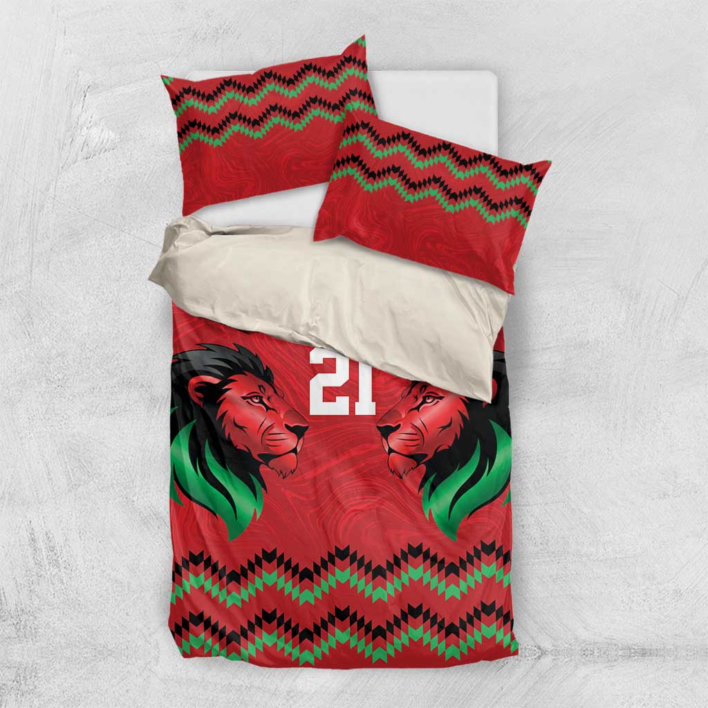Custom Cricket Africa Kenya Bedding Set Red Lion Head with Kenyan Pattern - African Pride