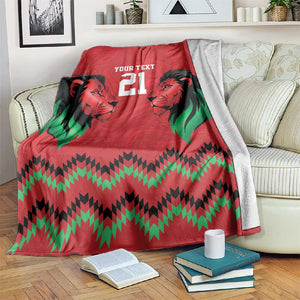 Custom Cricket Africa Kenya Blanket Red Lion Head with Kenyan Pattern - African Pride