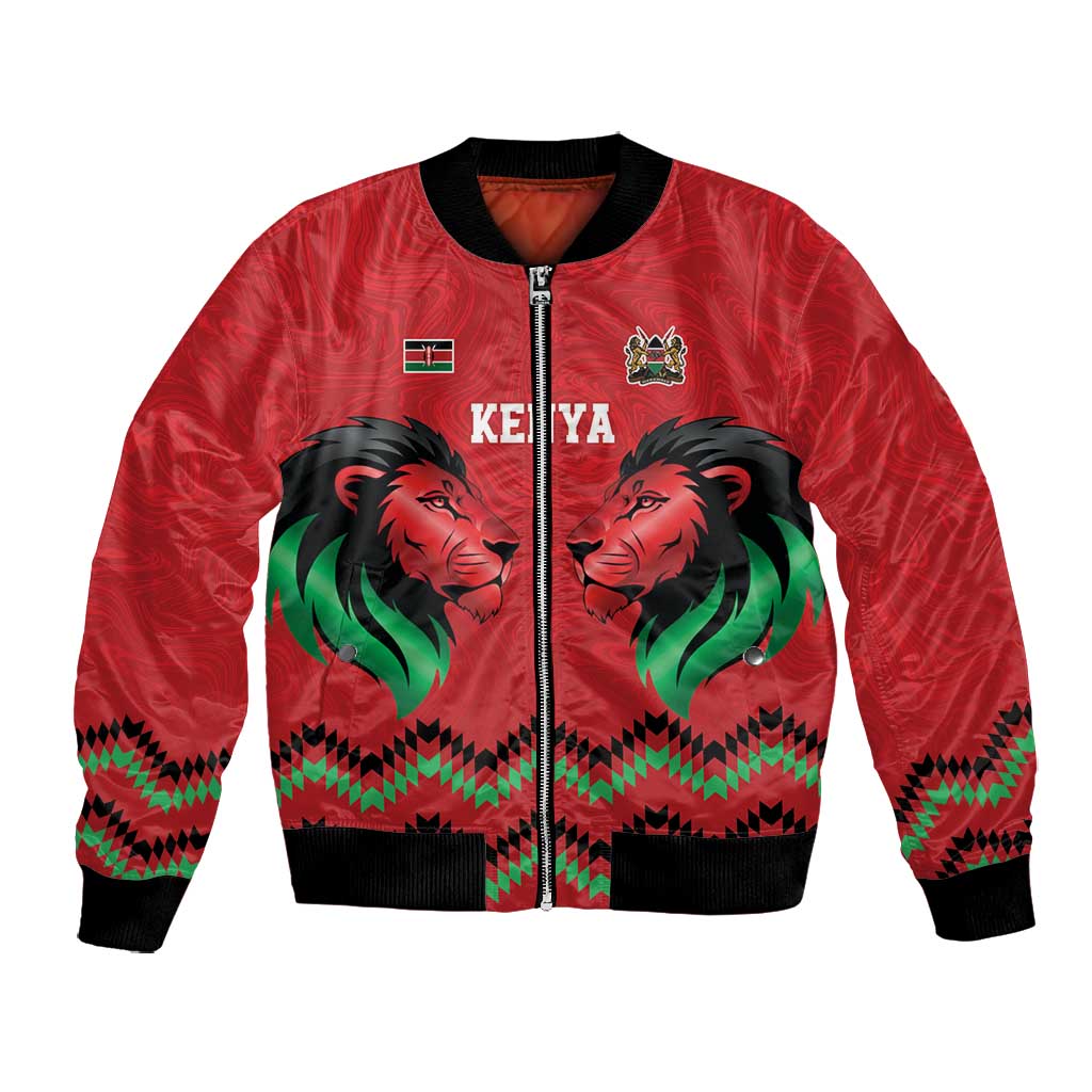 Custom Cricket Africa Kenya Bomber Jacket Red Lion Head with Kenyan Pattern - African Pride