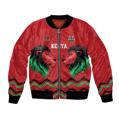 Custom Cricket Africa Kenya Bomber Jacket Red Lion Head with Kenyan Pattern - African Pride