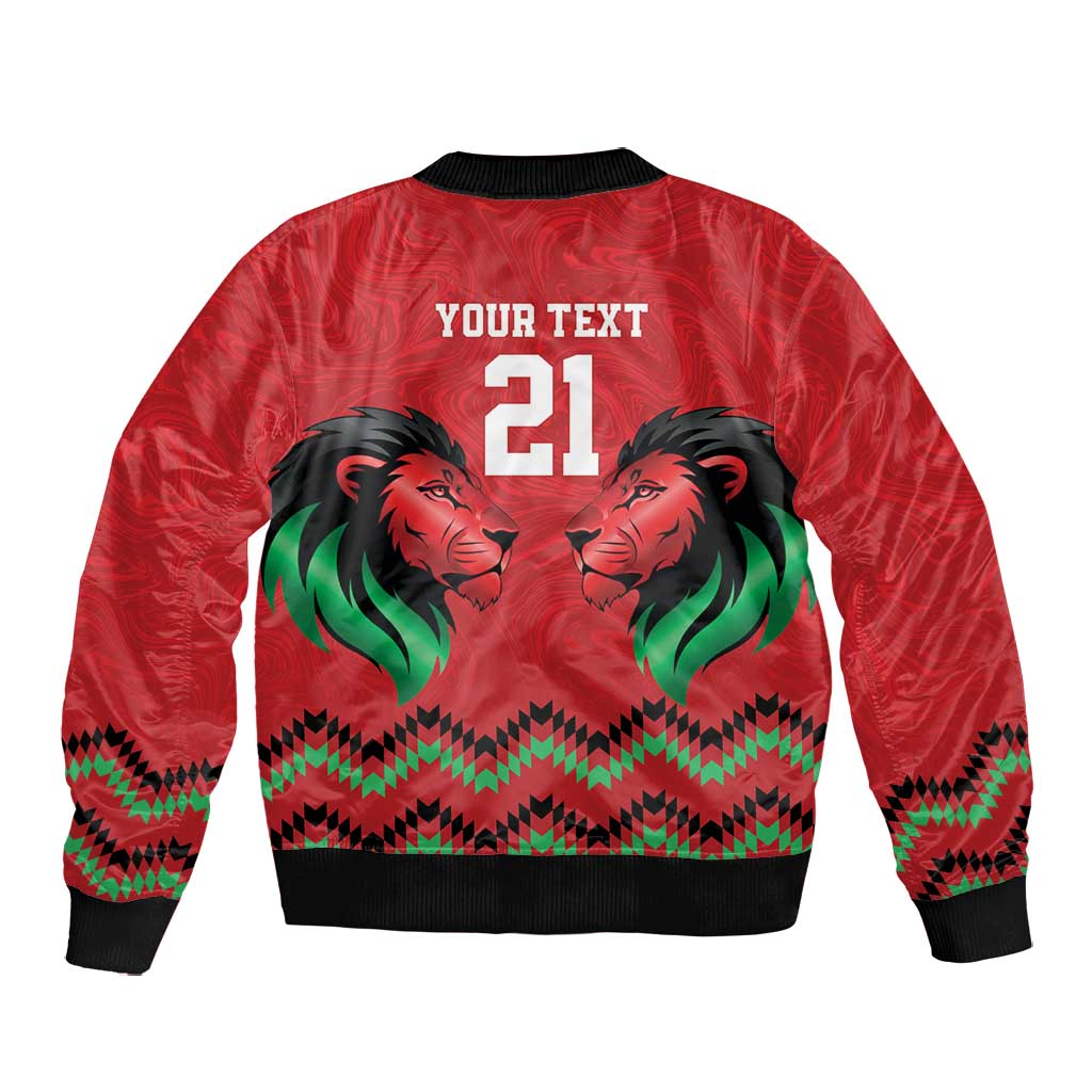 Custom Cricket Africa Kenya Bomber Jacket Red Lion Head with Kenyan Pattern - African Pride