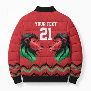 Custom Cricket Africa Kenya Bomber Puffer Jacket Red Lion Head Kenyan Pattern