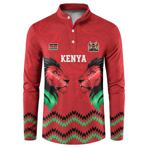 Custom Cricket Africa Kenya Button Sweatshirt Red Lion Head Kenyan Pattern