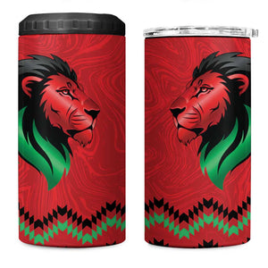 Custom Cricket Africa Kenya 4 in 1 Can Cooler Tumbler Red Lion Head with Kenyan Pattern - African Pride