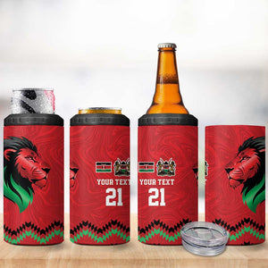 Custom Cricket Africa Kenya 4 in 1 Can Cooler Tumbler Red Lion Head with Kenyan Pattern - African Pride