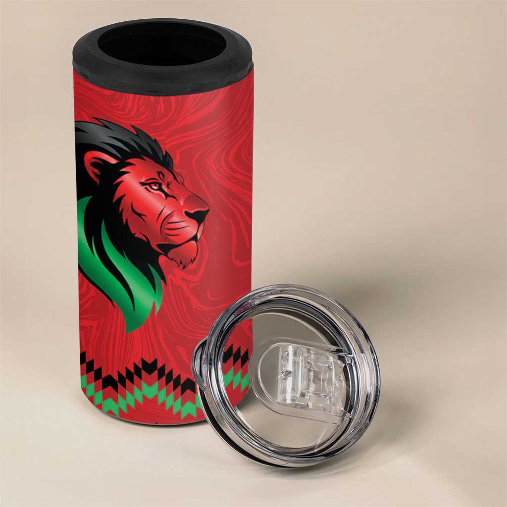 Custom Cricket Africa Kenya 4 in 1 Can Cooler Tumbler Red Lion Head with Kenyan Pattern - African Pride