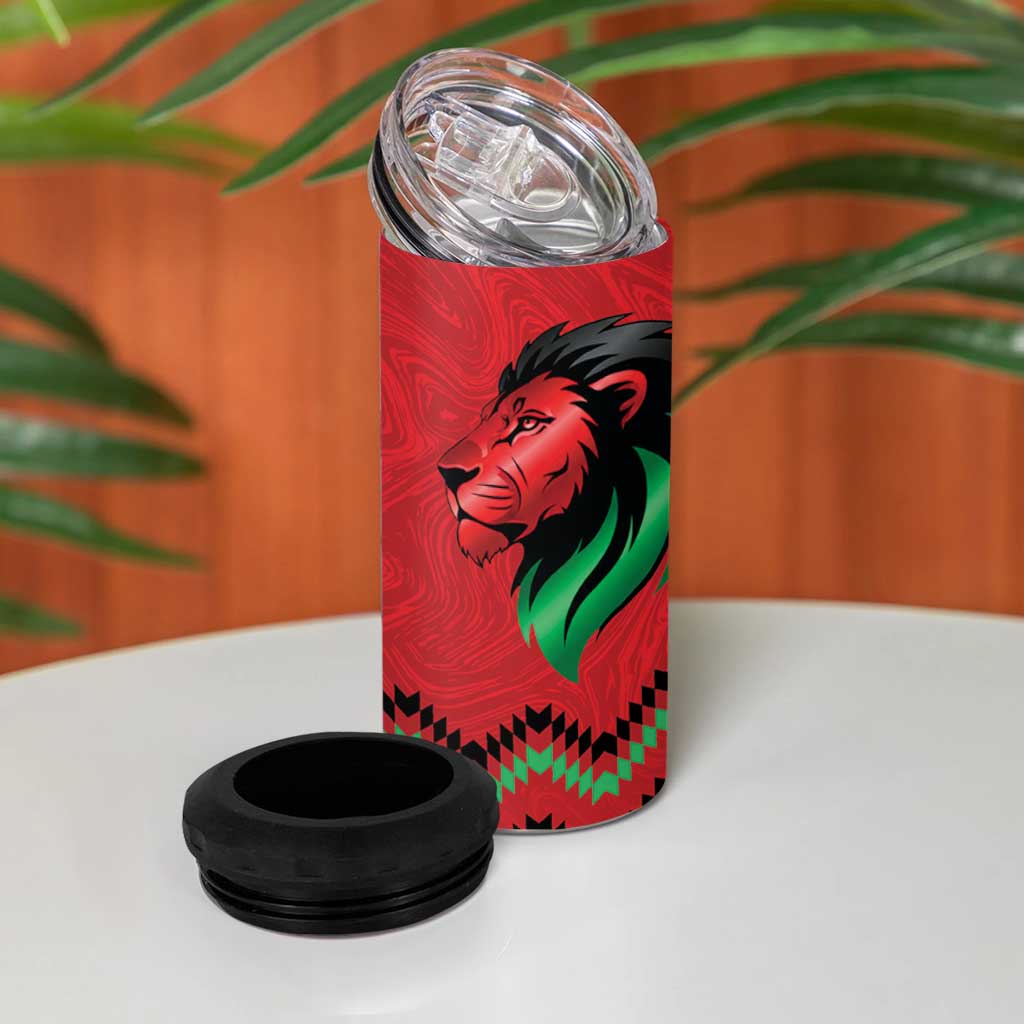 Custom Cricket Africa Kenya 4 in 1 Can Cooler Tumbler Red Lion Head with Kenyan Pattern - African Pride