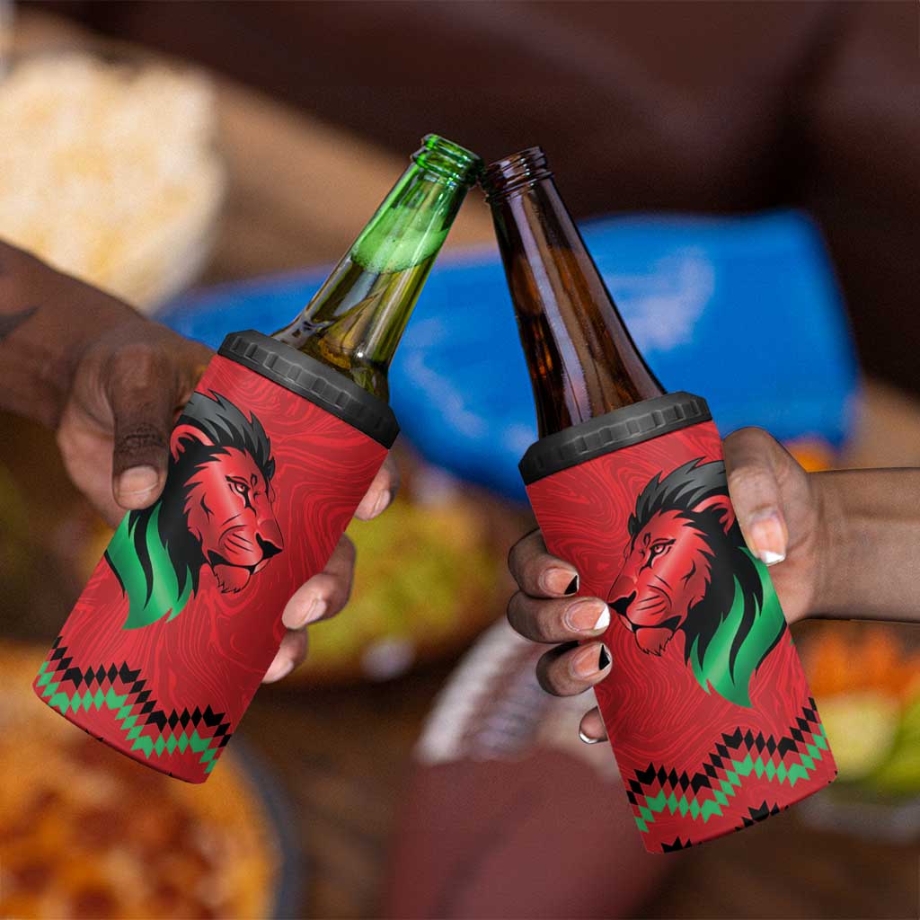 Custom Cricket Africa Kenya 4 in 1 Can Cooler Tumbler Red Lion Head with Kenyan Pattern - African Pride