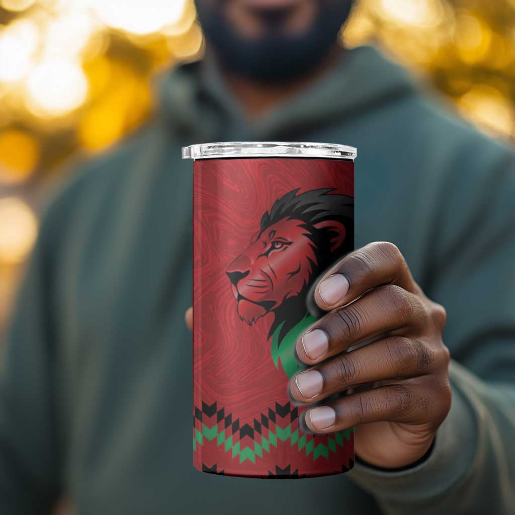 Custom Cricket Africa Kenya 4 in 1 Can Cooler Tumbler Red Lion Head with Kenyan Pattern - African Pride