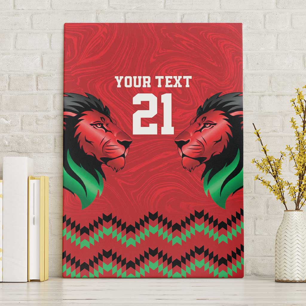 Custom Cricket Africa Kenya Canvas Wall Art Red Lion Head with Kenyan Pattern - African Pride