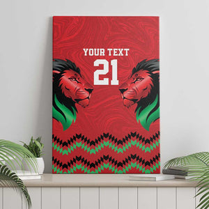 Custom Cricket Africa Kenya Canvas Wall Art Red Lion Head with Kenyan Pattern - African Pride